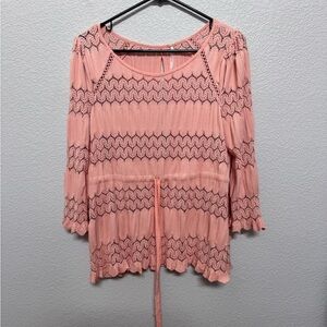 Free People Fairy Lace Long Sleeve Peachy Pink Women’s M Cottagecore